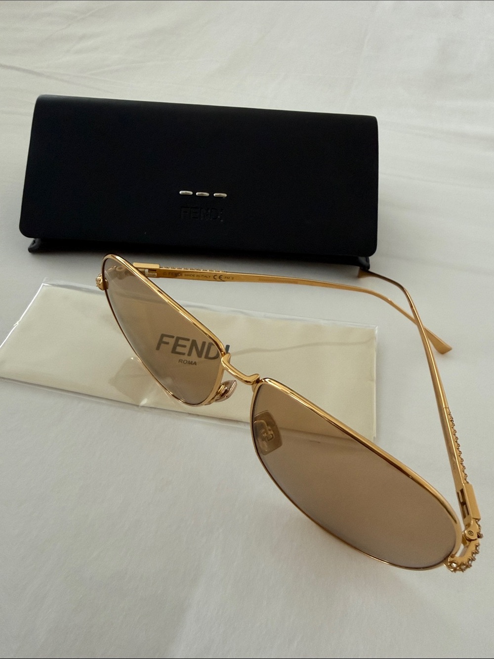 Fendi Gold Frame Brown Lens Slim Aviator Sunglasses